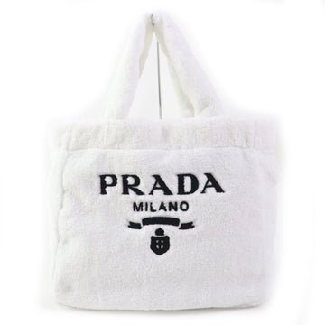 PRADA Tote Bag 1BG130 pile White Black , BIANCO NERO SPUGNA