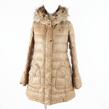 Burberry Nylon Fur Hood Down Coat Brown Women
