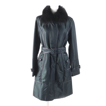 Burberry London Sheep Leather Fox Fur Lamb Leather Piping Belted Coat