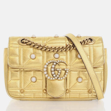 Golden Metallic Leather GG Marmont Matelass&eacute; Small Pearl Shoulder Bag
