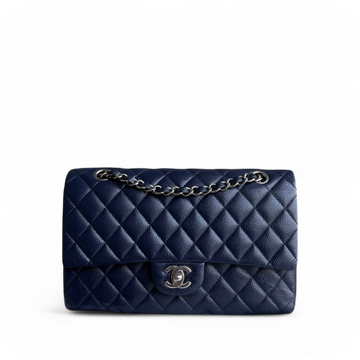 Chanel Classic Flap Medium - Caviar 25CM Quilted Dark Blue Silver Hardware Series 19