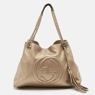 Light Gold Leather Medium Soho Chain Tote