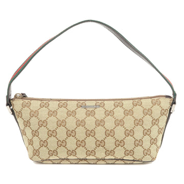 GUCCI Boat Bag Sherry CS Canvas Leather Pouch Beige 141809