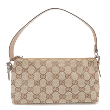 GUCCI CS Canvas Leather Hand Bag Pouch Beige Brown 103399
