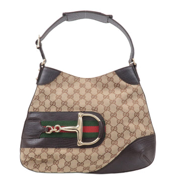 GUCCI Horsebit Sherry CS Canvas Leather Shoulder Bag Brown 137388