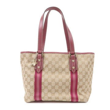 GUCCI Sherry CS Canvas Leather Shoulder Tote Bag Beige Pink 137396