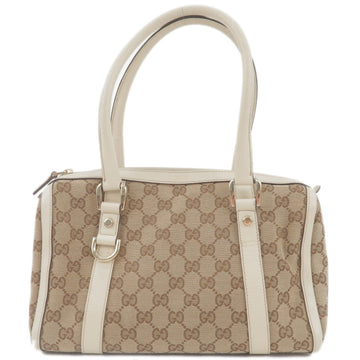 GUCCI Abbey EC Canvas Leather Boston Hand Bag Beige Ivory 130942