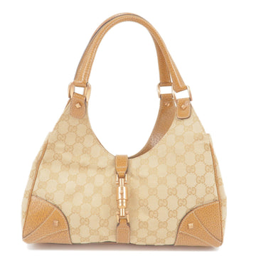 GUCCI New Jackie CS Canvas Leather Shoulder Bag Beige 124407