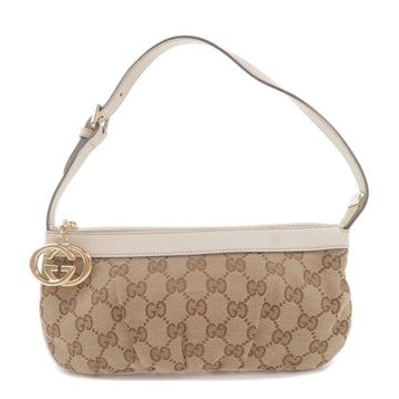 GUCCI CS Canvas Leather Shoulder Bag Hand Bag Beige 212122
