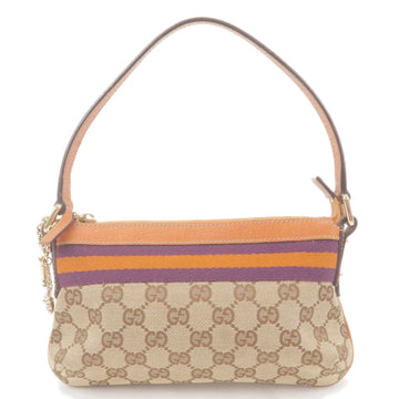 GUCCI Sherry CS Canvas Leather Pouch Hand Bag Beige 145970
