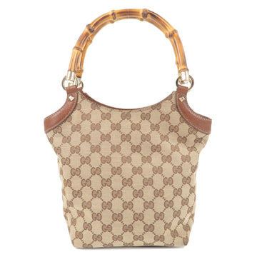 GUCCI Bamboo EC Canvas Leather Hand Bag Beige Brown 140203