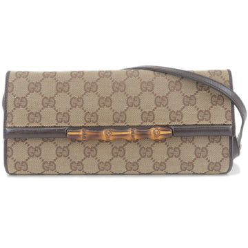 GUCCI Bamboo EC Canvas Leather 2Way Shoulder Bag Brown 117594