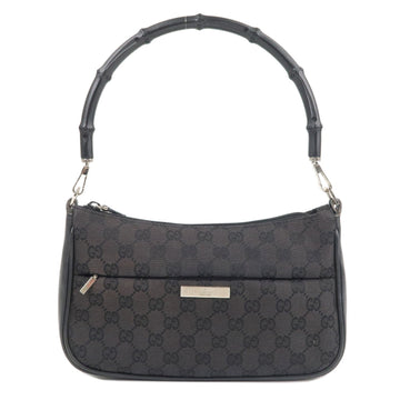 GUCCI Bamboo CS Canvas Leather Shoulder Bag Black 001.3865