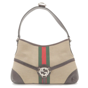 GUCCI Sherry Canvas Leather Shoulder Bag Hobo Bag Beige Brown