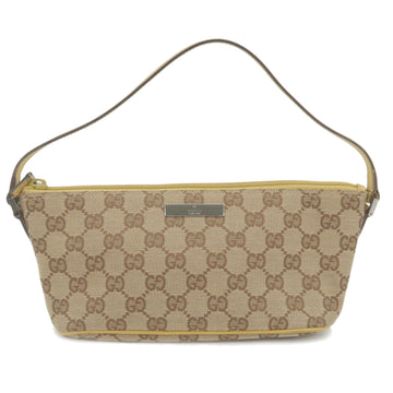 GUCCI CS Canvas Leather Pouch Boat Bag Brown Yellow 07198