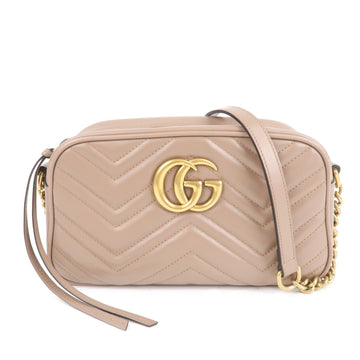 GUCCI CS Marmont Leather Chain Shoulder Bag Beige 447632