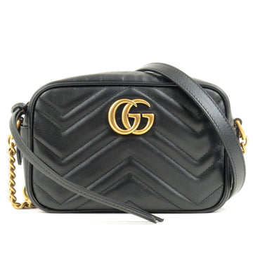 GUCCI CS Marmont Leather Chain Shoulder Bag Black 634785