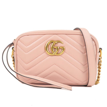 GUCCI CS Marmont Leather Chain Shoulder Bag Pink 448065