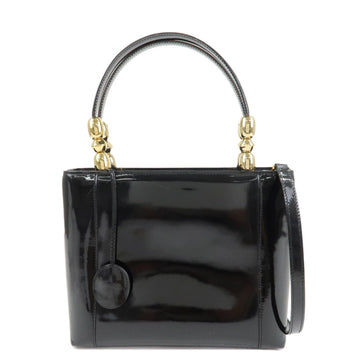 Christian Dior Maris Pearl Patent Leather Tote Bag Black Used