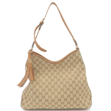 GUCCI Marrakech CS Canvas Leather Shoulder Bag Beige Brown 257026