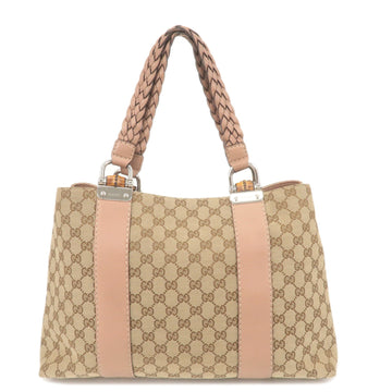 GUCCI Bamboo EC Canvas Leather Tote Bag Beige Pink 232947