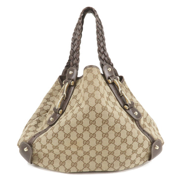 GUCCI Horsebit CS Canvas Leather Tote Bag Beige Brown 137621