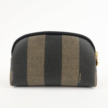 FENDI Pequin PVC Leather Pouch Black Brown 40510 Used