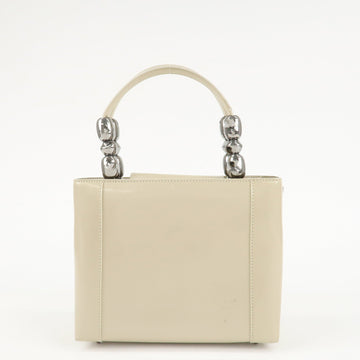 Christian Dior Maris Pearl Patent Leather Tote Bag Beige Used