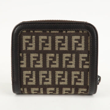 FENDI Zucchino Canvas Leather Zippy Around Bi-fold Wallet Used