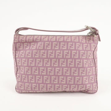 Auth FENDI  Zucchino Canvas Leather Hand Bag Pouch Purple Beige 8N0005 Used F/S Used