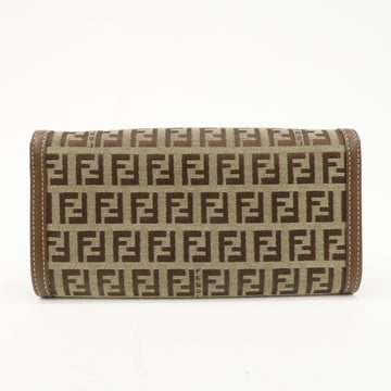 FENDI Zucchino Canvas Leather Long Wallet Brown 8M0000 Used