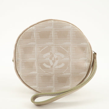 CHANEL New Travel Line Nylon Jacquard Leather Round Pouch T9951S Used