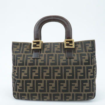 FENDI Zucca Canvas Leather Tote Bag Hand Bag Brown Used