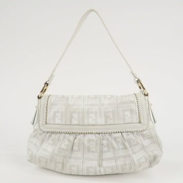 FENDI Zucca Leather Shoulder Bag Hand Bag White 8BR445 Used