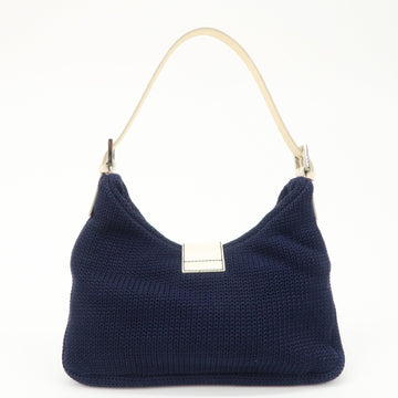 FENDI Wool Leather Shoulder Bag Navy White 26569 Used