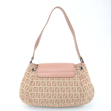 FENDI Zucchino Canvas Leather Shoulder Bag Beige Pink 8BR282 Used