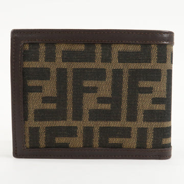 FENDI Zucca Canvas Leather Bifold Wallet Brown Black 31011 Used