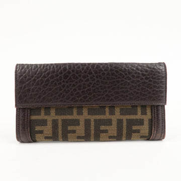 FENDI Zucca Canvas Leather W Hook Bifold Long Wallet 8N0032 Used