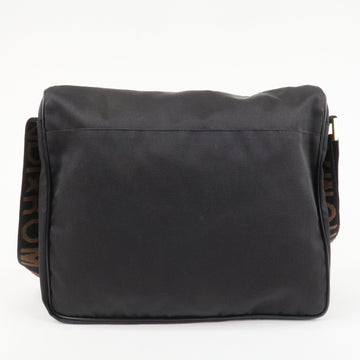 FENDI Nylon Canvas Leather Shoulder Bag Hand Bag Black Brown Used
