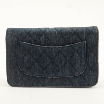 CHANEL 2.55 Denim Leather Chain Shoulder Wallet Blue A70328 Used