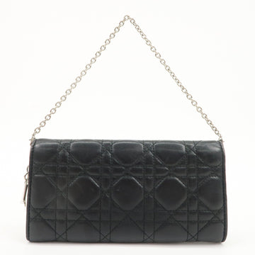 Christian Dior Cannage Leather Chain Long Wallet WOC Black Used