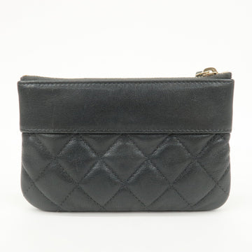 CHANEL Matelasse Lamb Skin Coco Mark Pouch Black Gold Used