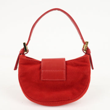 FENDI Suede Leather Mini Croissant Hand Bag Red 26673 Used