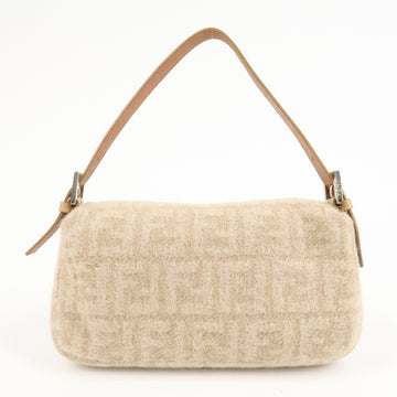 FENDI Mamma Baguette Zucca Wool Leather Shoulder Bag Beige 26424 Used