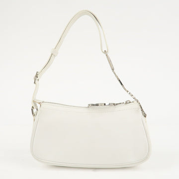 Christian Dior Canvas Leather Logo Charm Hand Bag White Used