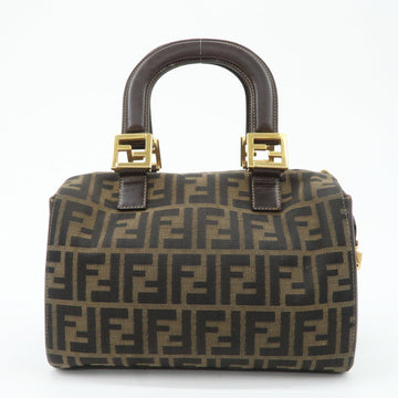 FENDI Zucca Canvas Leather Hand Bag Brown Black Used