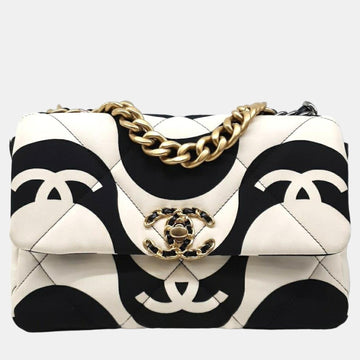 Black/White Fabric Small 19 Flap Shoulder Bag