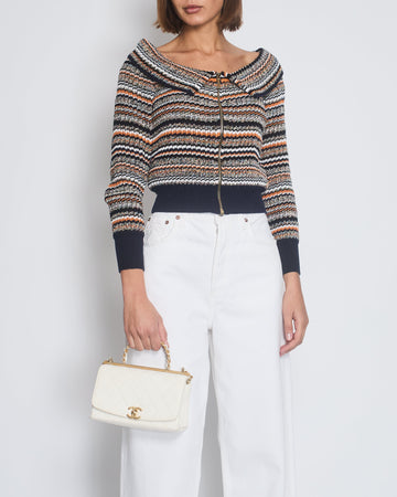 Chanel Orange, White & Navy Tweed Zip Up igan FR 36 (UK 8)