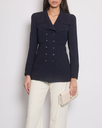 Chanel Navy Vintage Jacket With Silver CC Button Detail Size FR 38 (UK 10)