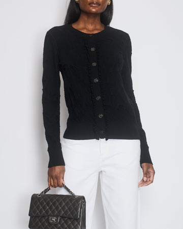 Chanel Black Knitted Button Down igan with Ruched Trim Size FR 40 (UK 12)